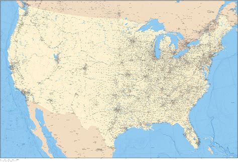 Wall Size Usa Digital Map With Roads And Cities In Amazing Detail
