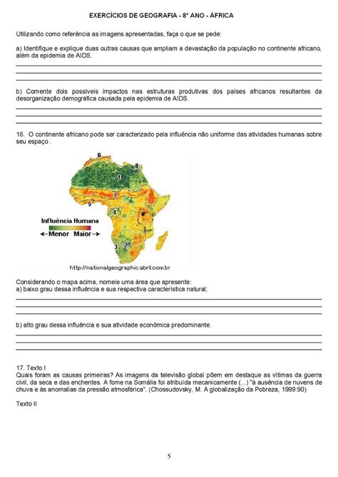 Geografia 8° Ano 135 ExercÍcios Sobre A África Com Gabarito Atividades