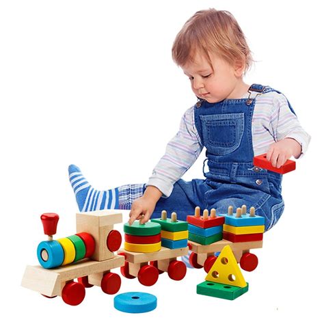 Wooden Educational Toy Stacking Learning Train Wooden Blocks For Boys