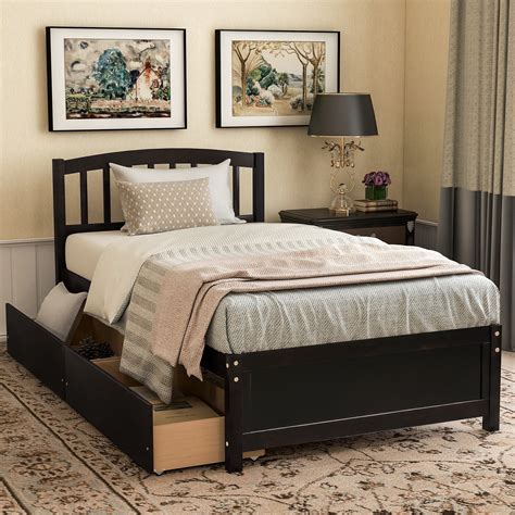 Clearancetwin Bed Frame With Storage Drawer Espresso Twin Platform Bed Frame With Headboard
