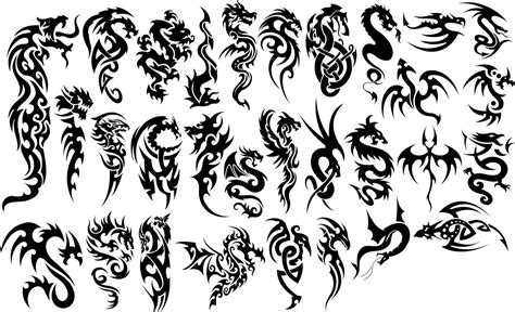 Chinese Dragons Tribal Tattoo Vectors Set Free Vector Cdr Download