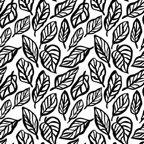 Print Hand Drawn Leaves Pattern Stock Vector Illustration Of Line
