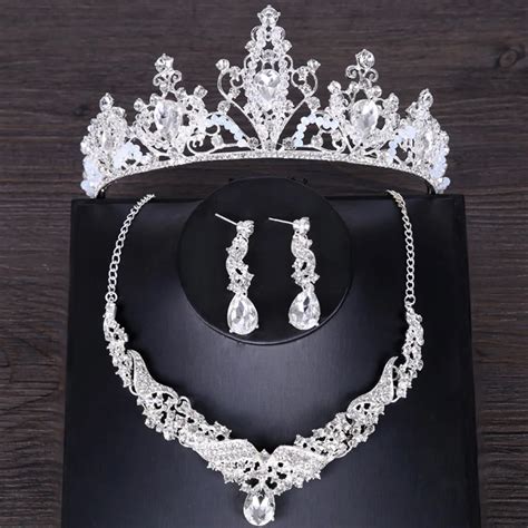 Baroque Crystal Bridal Jewelry Sets Wedding Tiara Crown Necklace
