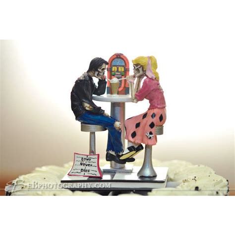 Custom 1950s Rockabilly Malt Shop Skeleton Couple Wedding Cake Topper