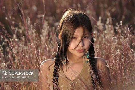 A Young Native Indian Girl Crow Creek Sioux Tribe South Dakota Usa
