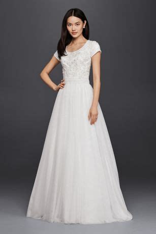 Depending on your body type, venue of your wedding, activities of the day and, most importantly, your preference, you can choose the gown of your dreams. Modest Short Sleeve Petite A-Line Wedding Dress | David's ...