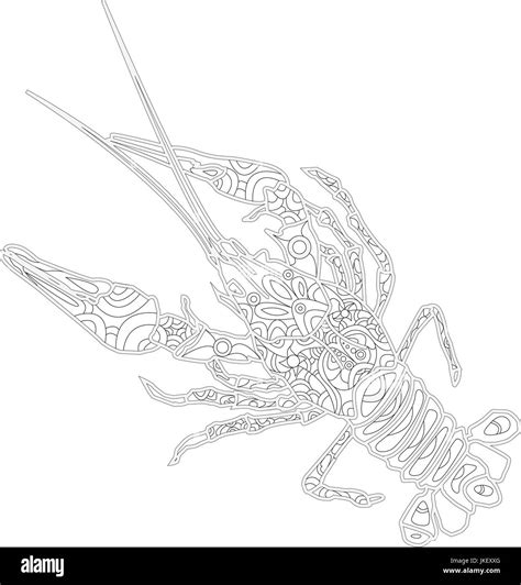 Lobster Line Art Design For Coloring Book Ornate Zentangle Crawfish