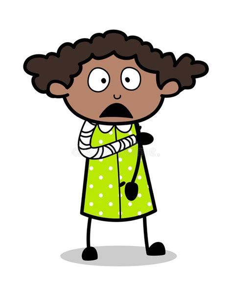Fractured Hand Retro Black Office Girl Cartoon Vector Illustration