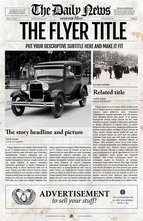 Vintage Newspaper Template For Adobe Photoshop 1 Page Etsy Canada