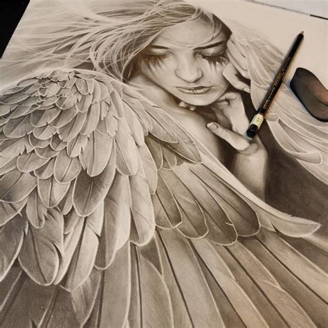 By Elvin Tattoo Via Facebook Beautiful Angel Tattoos Angel Drawing