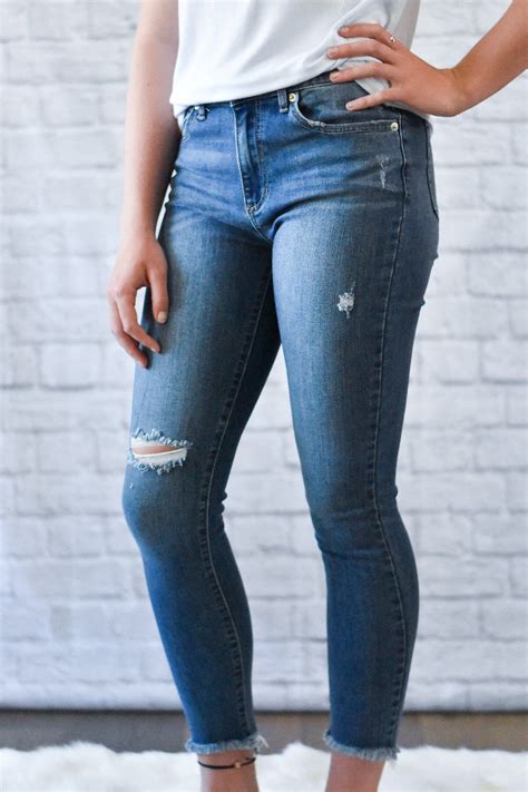 Ellie Frayed Hem Distressed Skinny Jeans Distressed Skinny Jeans
