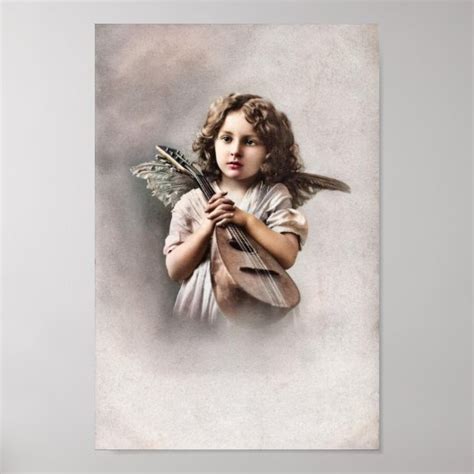 Vintage Little Girl Angel Lute Poster