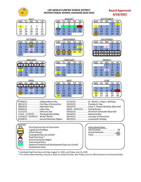 Los Angeles Unified School District Calendar Holidays 2022 2023