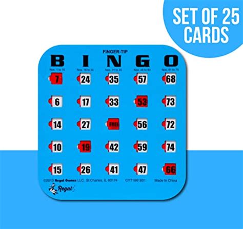 Regal Games Finger Tip Shutter Slide Bingo Cards 25 Pack Blue