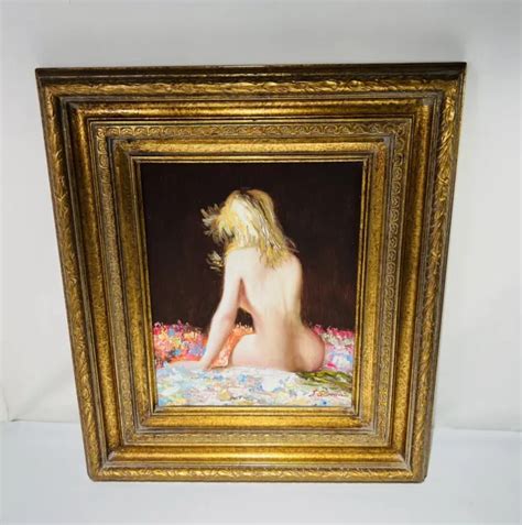 Original Signed J Garrah Expressionist Oil Painting Framed Nude Posing