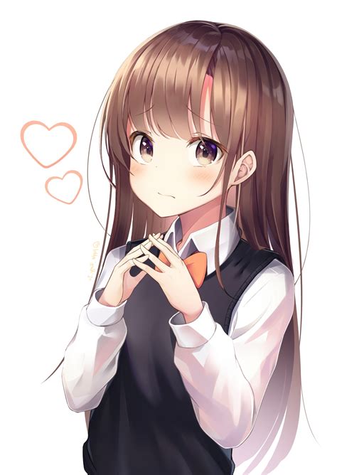 Wallpaper Hearts Moe Anime Girl Cute Long Hair School Uniform