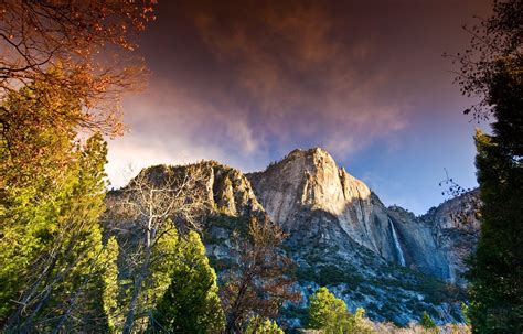 Yosemite National Park Waterfall Mountain Forest California Sunset