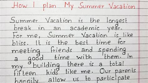 Write A Short Essay On How I Plan My Summer Vacation English Youtube