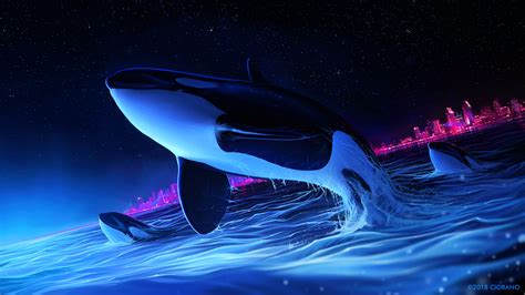 Orcas At Night 3840x2160 Whale Orca Art Orca Whales