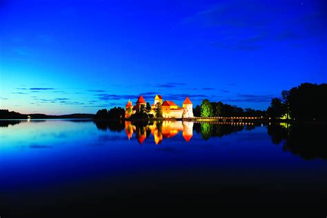 Lithuania Castles Lake Sky Night Medininkai Castle Cities