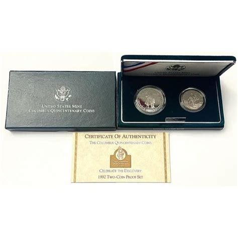 1992 Columbus Quincentenary Commemorative Proof Silver Dollar 2 Coin Set
