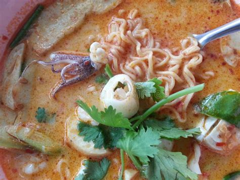 Instant Noodles Creamy Spicy Soup With Squid Stock Image Image Of Asian Noodle 42901505