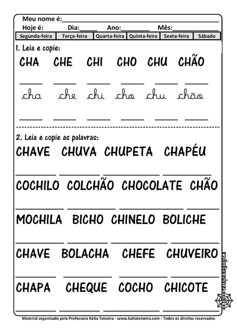 Atividade Com Cha Che Chi Cho Chu Educa