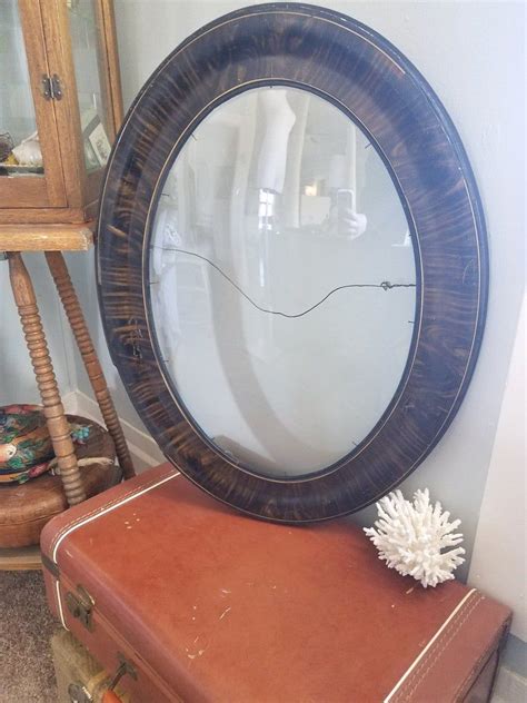 Large Oval Vintage 1900 S Convex Glass Tiger Wood Frame Etsy Wood Picture Frames Picture On