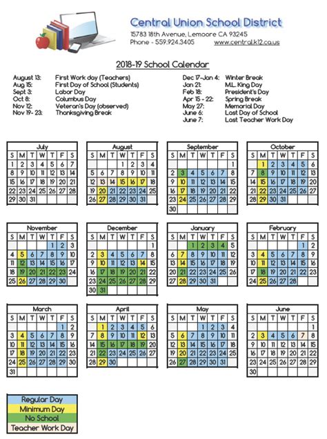 Awesome Printable School Year Calendar 2018 19 Free Printable