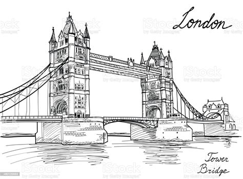 Tower Bridge London England Uk Landmark Sketch Background Stock