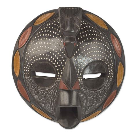 Circular African Wood And Aluminum Mask From Ghana Bird Wisdom Novica