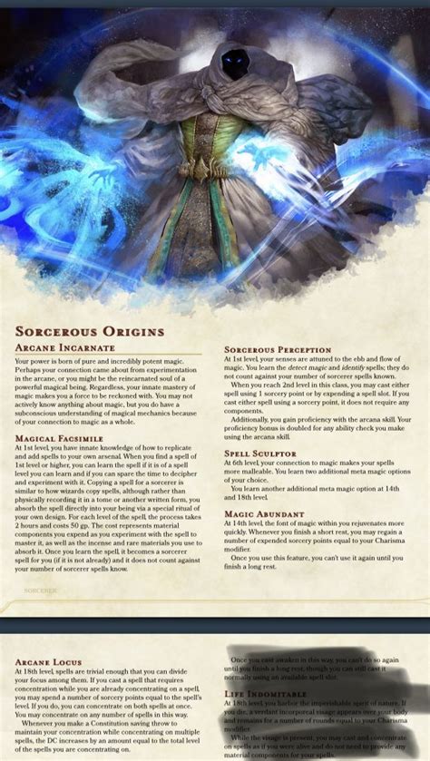 5e Sorcerer Origin Arcana Incarnate Dungeons And Dragons Classes