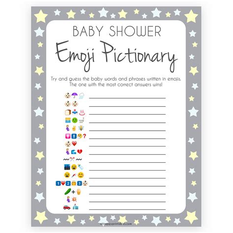Emoji Baby Shower Pictionary Game Printable Answers