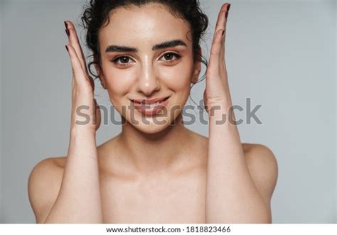 Image Smiling Halfnaked Woman Posing Throwing Stock Photo