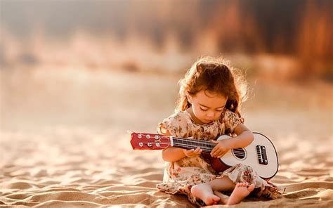 Hd Wallpaper Cute Little Girl Playing Guitar White Ukulele
