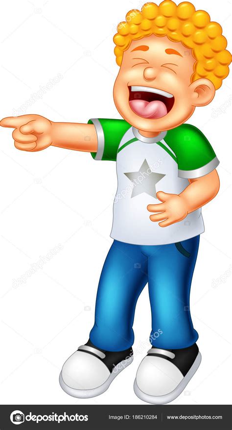 Cute Boy Cartoon Standing Laughing Pointing Stock Photo By