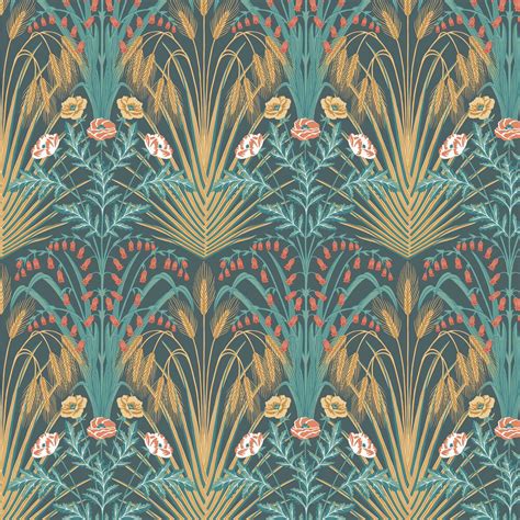 Bluebell By Cole And Son Teal Gold Coral Wallpaper