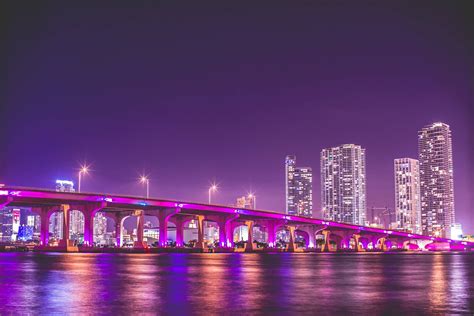 Miami Skyline At Night Wallpaper