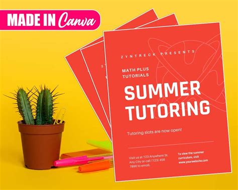 Summer Tutoring Flyer Diy Canva Summer Tutoring Templates Editable