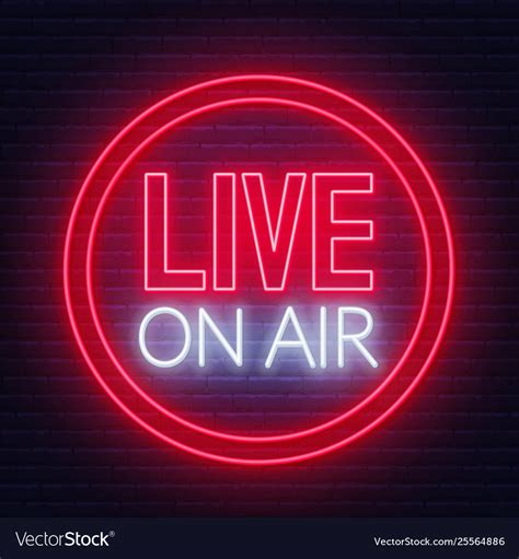 Live On Air Neon Glowing Sign Brick Wall Vector Image