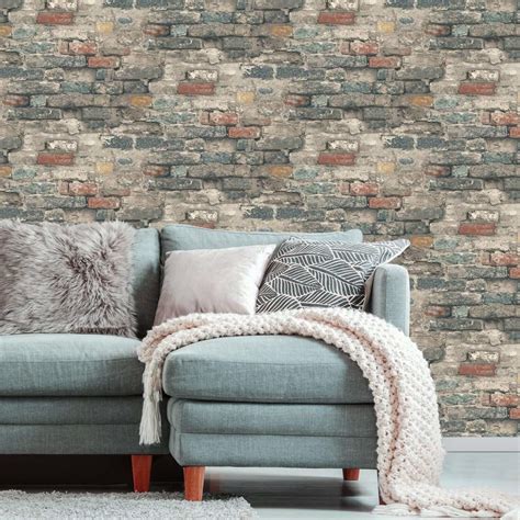 Roommates Rmk11080wp Brick Alley Peel And Stick Wallpaper Teal The