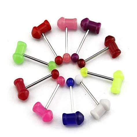 10pcs colorful sexy hot novelty penis willy shaped tongue bars 14g jw713 in body jewelry from