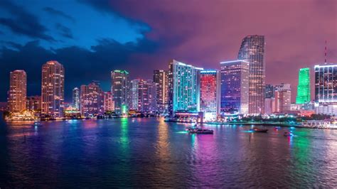Miami Skyline At Night Popular Royalty Free Videos