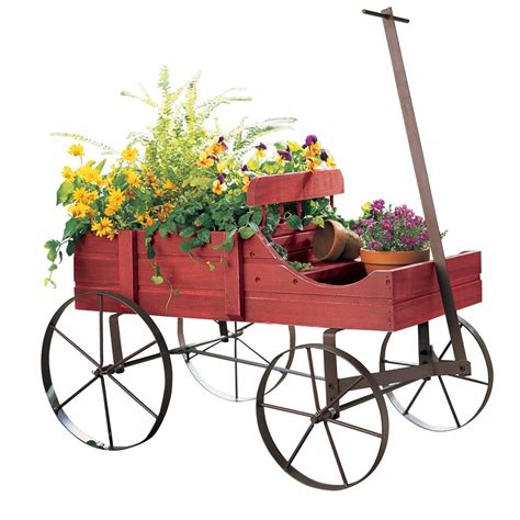 Wood Wagon Wheel Planter Bed Garden Flower Pot Cart Rustic Outdoor
