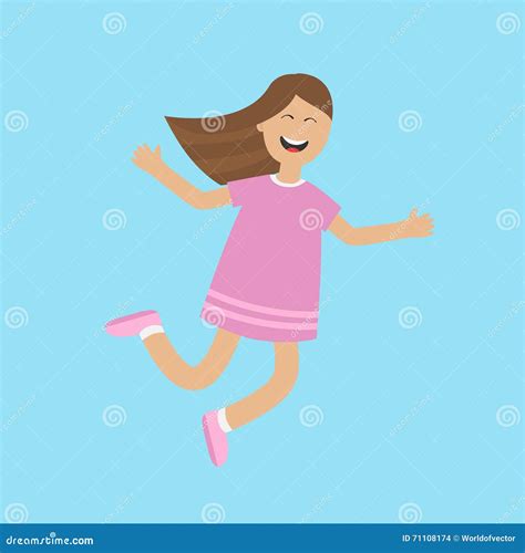 Girl Jumping Isolated Happy Child Jump Cute Cartoon Laughing