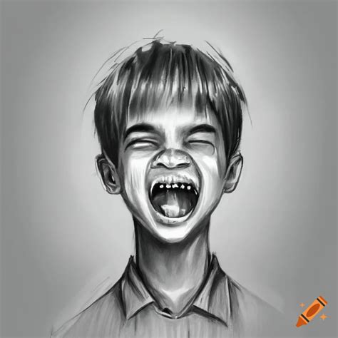 Detailed Sketch Of A Laughing Kid