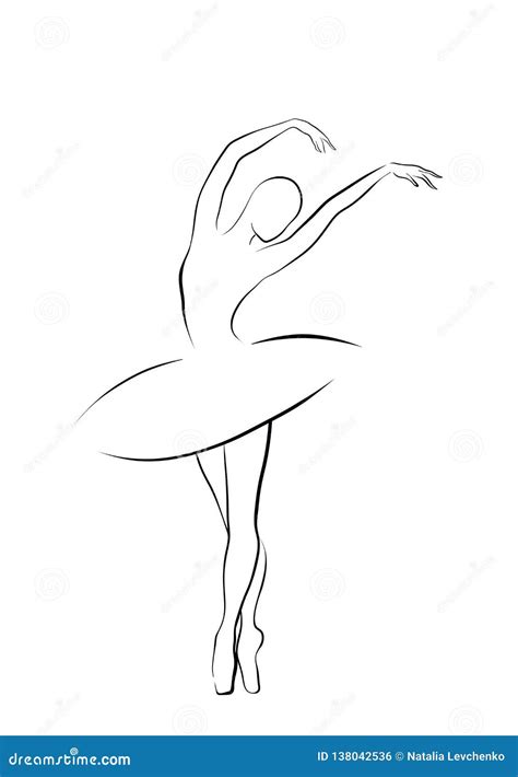 Ballet Dancer Girl Black And White Outline Stock Illustration