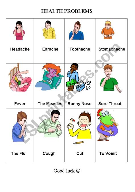 Health Problems Illness Sickness Esl Worksheet By Snowflake20