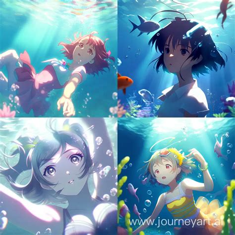 Anime Girl Underwater In Bright Sunshine Serene Aquatic Scene In Vibrant Anime Style