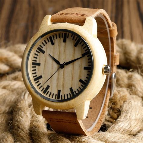Simple Wood Watch Male Clock Natural Wooden Handmade Men Wrist Watch